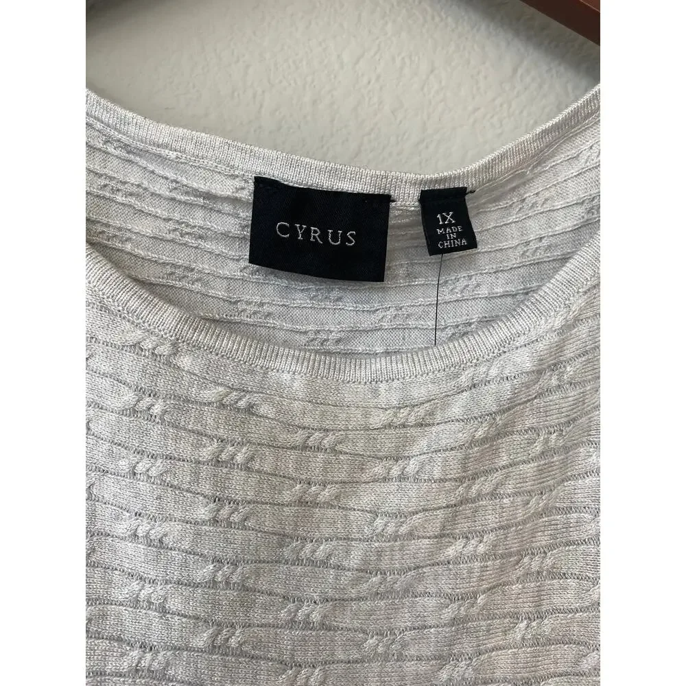 Cyrus 1X Textured Knit Sweater Silver Heather Dolman Sleeve Plus Size NWT